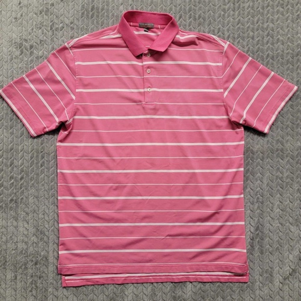 Peter Millar Summer Comfort Pink Striped Golf‎ Polo Shirt Mens Size Large